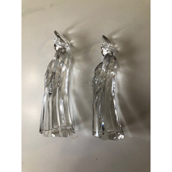 Vintage Glass Crystal Angel Figurines Set Of 2 6 Inches Tall Free Standing - Picture 4 of 6